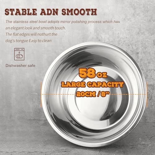Elevated Dog Bowls, Metal Raised Dog Bowl Stand with 2 Thick 58oz Stainless Steel Food Bowls & Non-Slip Mat - 11.8" Tall for Medium/Large Breeds - Image 5