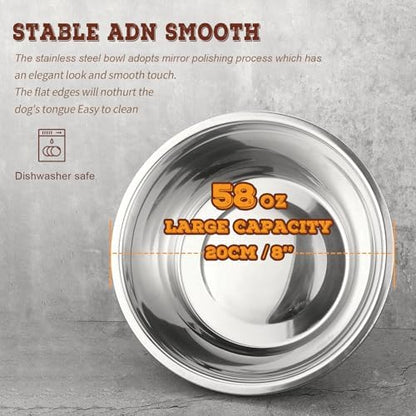 Elevated Dog Bowls, Metal Raised Dog Bowl Stand with 2 Thick 58oz Stainless Steel Food Bowls & Non-Slip Mat - 11.8" Tall for Medium/Large Breeds - Image 5