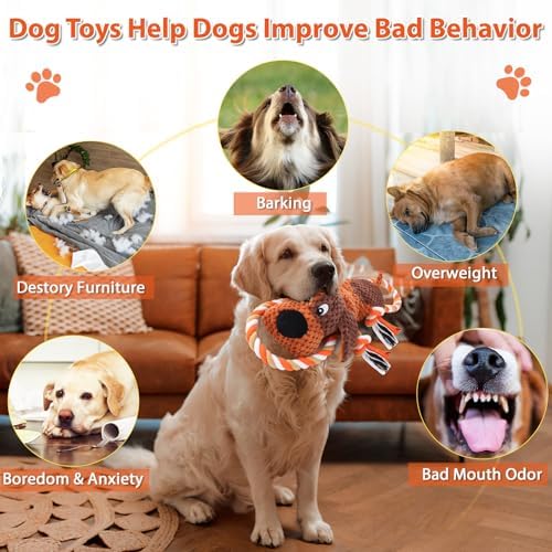 Drmstow Dog Toys for Aggressive Chewers, Squeaky Plush Chew Toy with Crinkle, Interactive Rope Tug of War Toy for Large Dogs to Keep Them Busy - Image 5