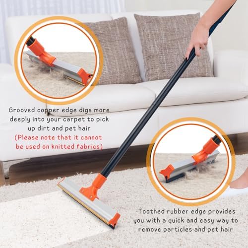 Carpet Rake for Pet Hair Removal, 57'' Long Handle Dog and Cat Hair Remover Tool to Fluff Rug, Stair Carpets and Couch Cleaning Rake - Image 3