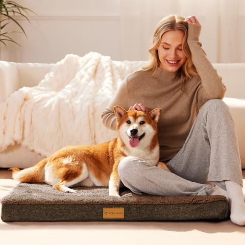 Patas Lague Orthopedic Large Dog Bed Washable Pet Sofa Mat 42''X28'' Brown - Image 2