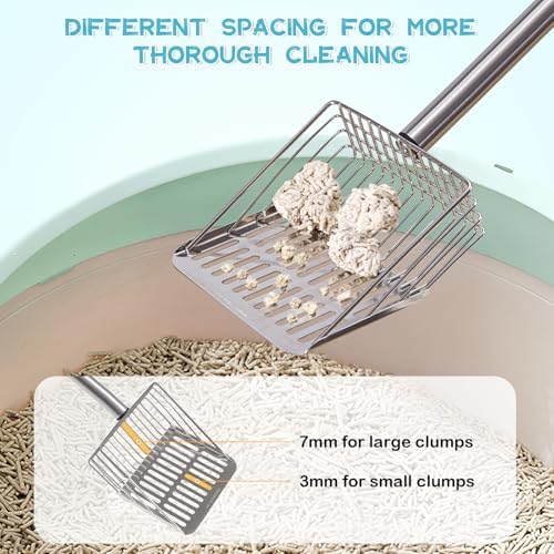 PETOCAT Metal Cat Litter Scoop with Holder Stainless Steel Kitten Poop Scooper, 17.5" Heavy Duty Pet Poop Sifter for Cat Box, Long Handle Large Waste Shovel, Fast Sifting Big Clumps, Solid & Durable - Image 3
