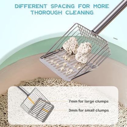 PETOCAT Metal Cat Litter Scoop with Holder Stainless Steel Kitten Poop Scooper, 17.5" Heavy Duty Pet Poop Sifter for Cat Box, Long Handle Large Waste Shovel, Fast Sifting Big Clumps, Solid & Durable - Image 3
