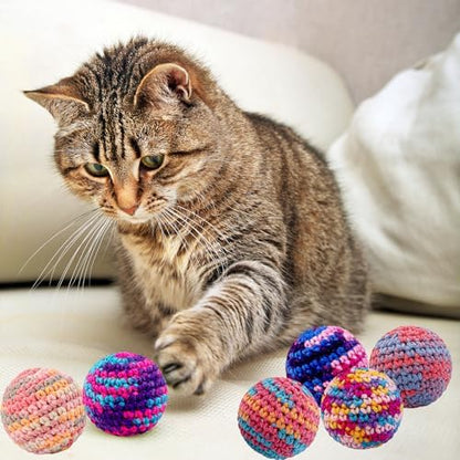 Cats Ball Toy with Bell Inside, 6Pcs Colorfull Hand-Made Knitted Yarn Woolen Cat Toys Jingle Bell Balls, Kitten Indoor Interactive Toys for Hunting/Kicking/Chasing - Image 4