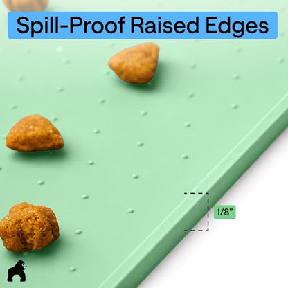 GORILLA GRIP 100% Waterproof Raised Edge BPA Free Silicone Pet Feeding Mat, Dog Cat Food Mats Contain Spills Protects Floors, Placemats for Cats and Dogs Water Bowl, Pets Accessories 18.5x11.5 Mint
