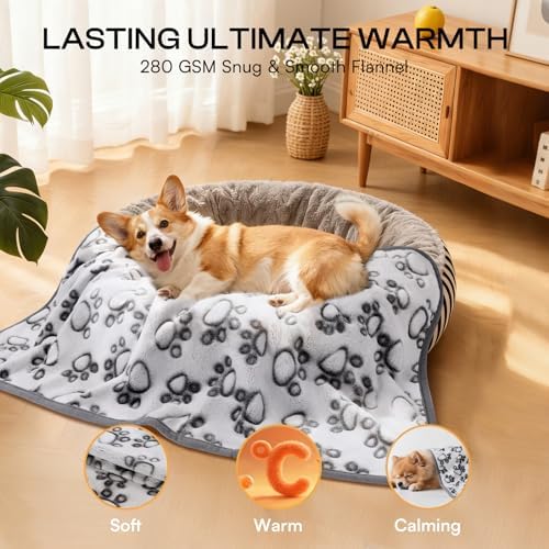 Luciphia 1 Pack 6 Dog Blankets Cat Soft Fluffy Fleece Pet Blanket Warm Cute Print Design Puppy Kitten Doggy Paw Grey Small(23"x16") - Image 4