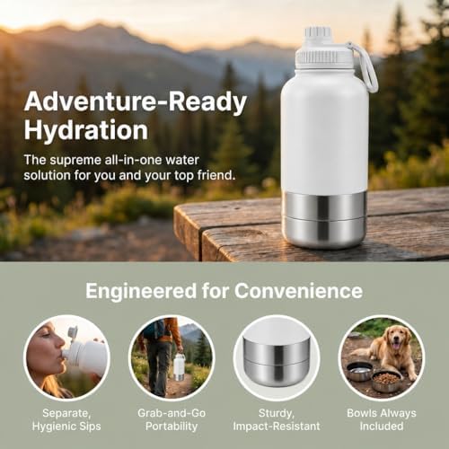 RYNVALE 32oz Insulated Stainless Steel Pet Water Bottle with Dog Bowl - Image 5