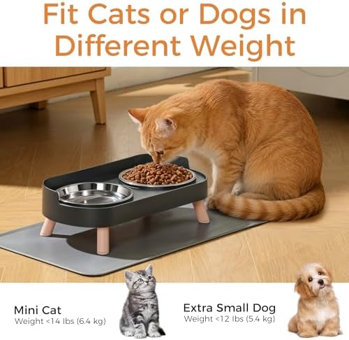 LoeJan Elevated Cat Bowls Set - Raised Cat Food and Water Bowl Set with Non Slip Stand - Pet Feeding Station with 2 Stainless Steel Bowls with Splash Proof Guard - Image 5
