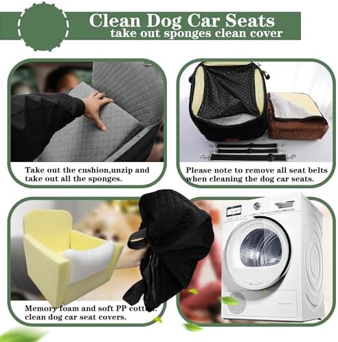 Dog Car Seat for Small/Medium Dogs,2 Adjustable Seat Belt,Memory Foam with Soft Fabric Pets Travel Car Bed with Non-Slip Bottom,Easily Installed in Front and Back Seats,Removable and Washable(H-Grey - Image 4