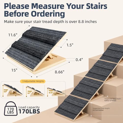 Upgraded Dog Ramps for Stairs, Adjustable Stair Ramp for Dogs (4.7"–7") - Image 2