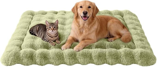 Large Dog Bed Mat, Extra Large Plush Faux Fur Washable Pet Bed for Large Dogs, Non-Slip Fluffy Dog Mat – Machine Washable XL Dog Sleeping Pad for Large Breeds, 35 x 27 Inch Green