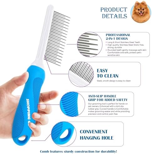 Detangling Pet Grooming Comb for Dogs & Cats with Long & Short Stainless Steel Metal Teeth for Removing Tangles and Knots - Dematting Brush to Detangle Matted Hair - Image 2