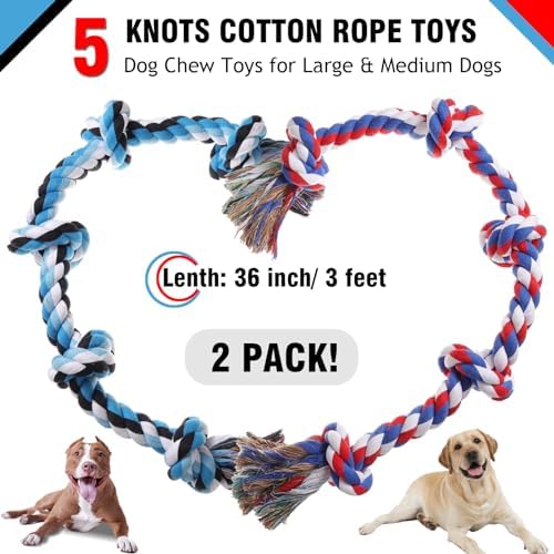 XIGOU Dog Rope Toys for Large Dogs Aggressive Chewers, Dog Chew Toys for Large Breed Indestructible, Heavy Duty Tough 3 Feet 5 Knots Dog Toy, Sturdy Rope toy for Dogs Tug of War Dog Toy Teeth Cleaning - Image 2