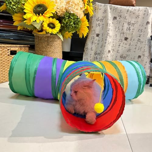 3-Way Collapsible Cat Tunnel Tube Toy Rainbow T-Shape - Image 2