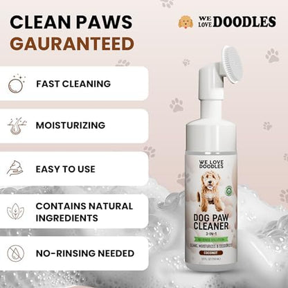 Dog Paw Cleaner, No-Rinse, 3-in-1 Silicone Bristle Brush, Coconut, 5 oz - Image 2