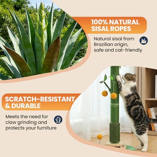46" Extra Tall Cat Scratching Post for Large Cats, Sisal Rope - Image 5