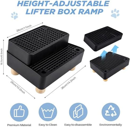 Adjustable Litter Box Step, Cat Litter Box Ramp/Catcher with Wooden Feet - Image 2
