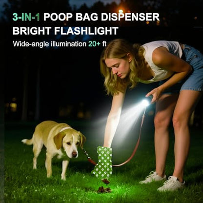 Tubasion 3-in-1 Dog Poop Bag Holder with Flashlight 7-Color, USB-C Rechargeable doggie bag holder for leash, IPX6 Waterproof Anti-Slip Clip Pet Waste Bag Dispenser for Walking (2 Dispensers, 60 Bags) - Image 2