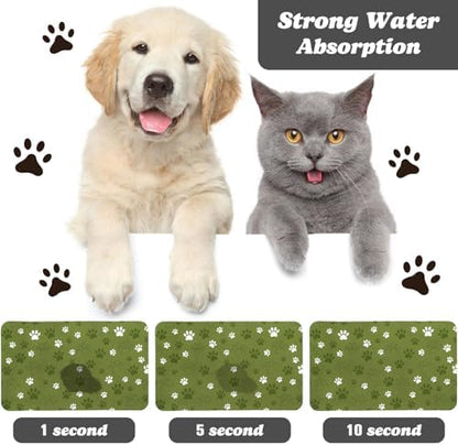 Dog Food Mat, Absorbent Water Bowl Mats Cat Pet Feeding Placemats Dark Green 24 * 16 inch - Image 2