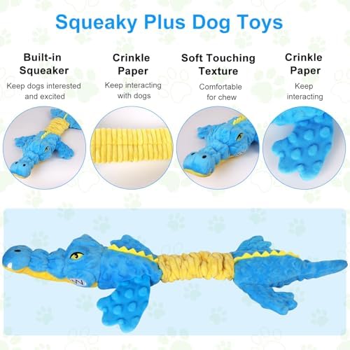 Dog Toys Cute Crocodile Squeaky Plush Pet Toy for Small to Large Breeds Interactive Chew Toy with Whistle & Crinkle Paper Tough Pet Toys for Aggressive Chewers and Puppies & Dog Lovers - Image 2