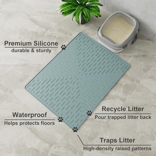 OHMO Large Cat Litter Mat, 31.5x23.6 Silicone Trapping Mat Light Blue - Image 2