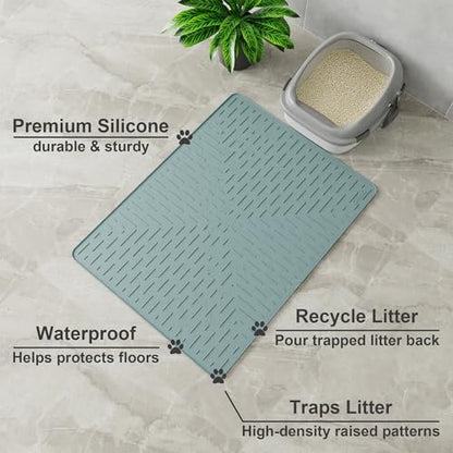 OHMO Large Cat Litter Mat, 31.5x23.6 Silicone Trapping Mat Light Blue - Image 2