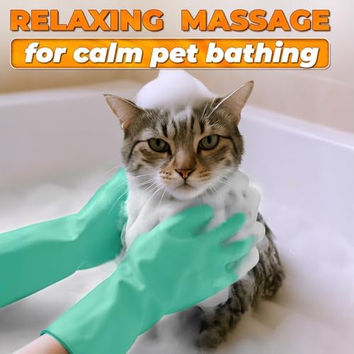 Cat and Dog Washing Gloves, 1 Pair, 11.6 in, Silicone (Turquoise) - Image 5