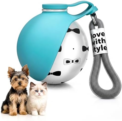 Portable Dog Water Bottle for Walking, 10oz Stainless Steel Pet Water Dispenser with Foldable Silicone Bowl, Leak-Proof Puppy Water Bottle for Small Dogs&Cats,Travel Hiking Outdoor Use(Blue Bow Print) by Unknown