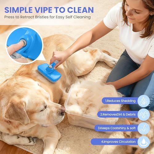Self Cleaning Shedding Brush - 5-in-1 Professional Pet Grooming Kit Skin Friendly Grooming Tool for Dogs, Cats, and Puppies, Deshedding and Hair Removal for Long and Short Haired Pets（Blue-Grey） - Image 4