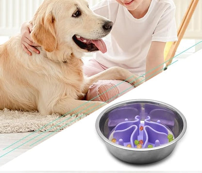 Slow Feeder for Dog Cat Puppy, Silicone Pet Feeder Insert with Strong Suction Cups, Medium, Purple