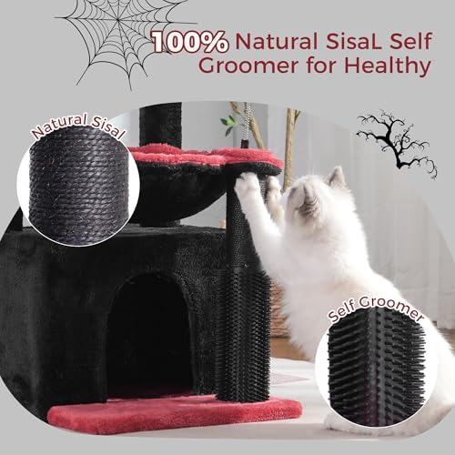 Cat Tree 32” Small Cat Tower with Large Hammock 16”& Self Groomer - Image 3