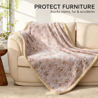 Luciphia Waterproof Pet Blankets Whith Paw Print for Couch Sofa Bed Cover, Liquid Pee Proof Soft Fluffy Dog Blanket Washable, Reversible Furniture Protection Puppy Cat, Khaki, X-Large（85" x 57"） - Image 5