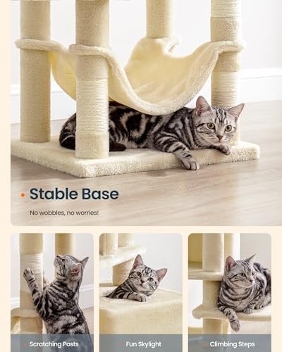 SONGMICS HOME Cat Tree for Indoor Cats, Multi-Level Cat Tower with Sisal Scratching Posts, Hammock and Condo, Beige - Image 7
