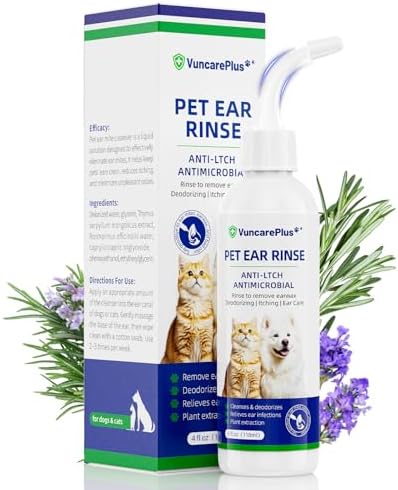 Cat & Dog Ear Cleaner, Soft Nozzle, Wax & Odor, 4 fl oz by VuncarePlus