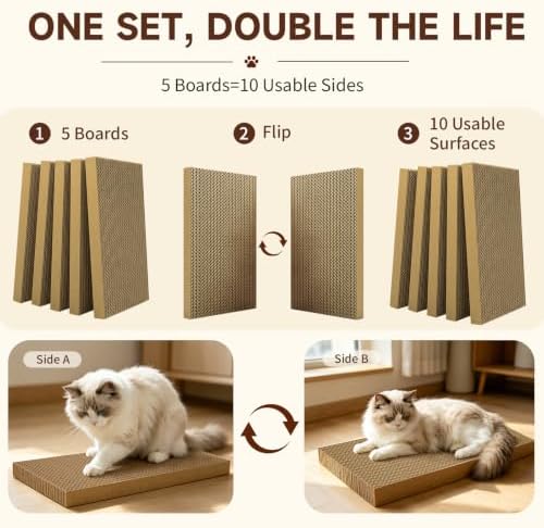 Large Cat Scratcher 5-Pack, Reversible Scratching Pad - Image 6