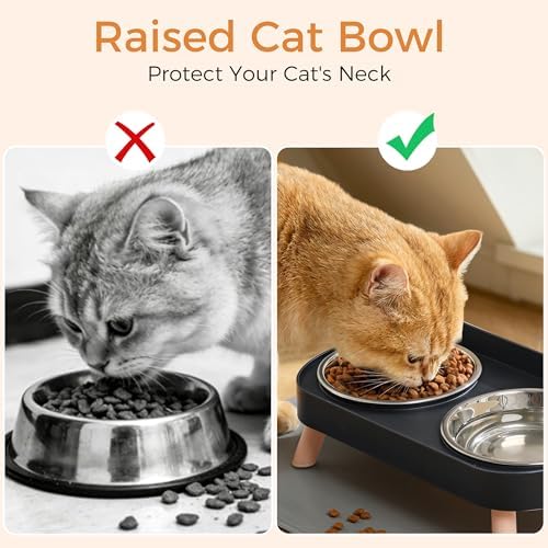 LoeJan Elevated Cat Bowls Set - Raised Cat Food and Water Bowl Set with Non Slip Stand - Pet Feeding Station with 2 Stainless Steel Bowls with Splash Proof Guard - Image 4