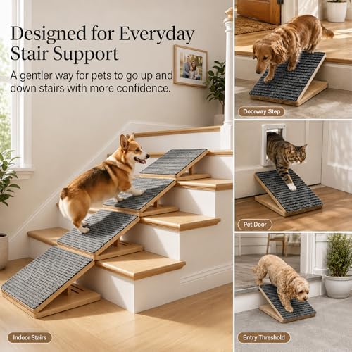 2 Pack Dog Ramp for Stairs, Adjustable Wood Ramp for Small Dogs - Image 2