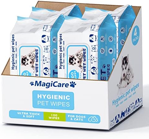 MAGICARE Pet Wipes – 400 pcs Dog Wipes – 8x8 Inch Unscented Dog Paw Cleaner Wipes for Body, Ears, Face, and Skin – Ultra Thick & Soft with Hypoallergenic Formula – Ideal Pet Wipes for Dogs & Cats by MagiCare