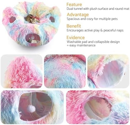 Cat Tunnel Bed, Collapsible Cat Tunnel with Washable Cushion,3-in-1 Multi-Functional Play Tunnel with Peek Holes & Ears, Indoor Playhouse for Cats Kittens Rabbits Small Dogs,Gift for Pet - Image 6