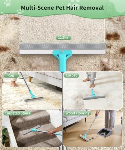 Carpet Rake for Pet Hair Removal, Reusable Carpet Rake, Pet Hair Removal Broom with Extra-Long Thickened Brush, 54" Adjustable Handle, 3 Pcs Pet Hair Removal Tool for Carpet, Sofa & Stairs - Image 4