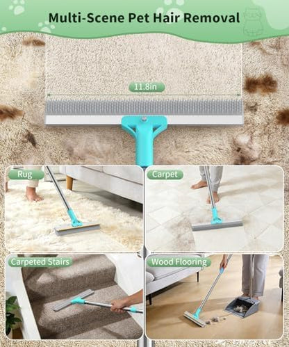 Carpet Rake for Pet Hair Removal, Reusable Carpet Rake, Pet Hair Removal Broom with Extra-Long Thickened Brush, 54" Adjustable Handle, 3 Pcs Pet Hair Removal Tool for Carpet, Sofa & Stairs - Image 4
