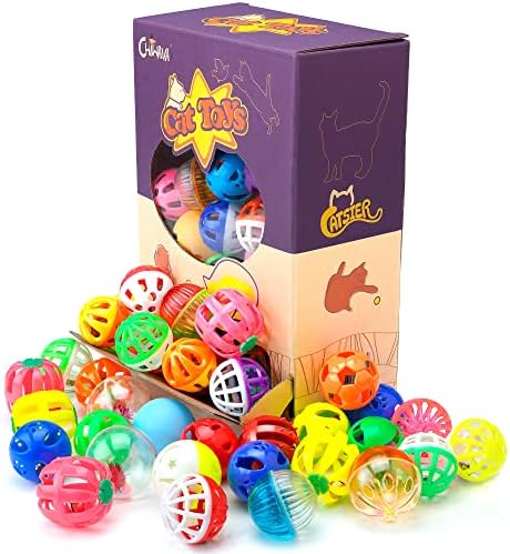 CHIWAVA 48PCS Plastic Noisy Cat Toy Ball with Bell Kitten Chase Toys 8 Type - Image 3