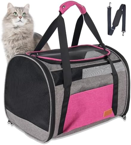 Large Cat Carrier for 20 lbs Pets - Soft Sided Breathable Mesh Travel Carrier, Airline Approved, Washable for Small Dogs Puppies, Foldable, Pink by Unknown