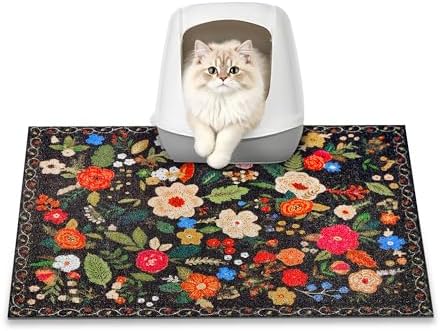 Cat Litter Mat, 24" x 16" Litter Box mat, Traps 100% Litter, Non-Slip Kitty Litter Trapping mats, Small Cute Litter mat, Easy Clean for Scatter Control, Bohe cat Food mat, Urine Waterproof by YOSEPATI
