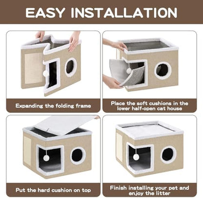 Large Cat Houses for Indoor Cats with Fluffy Ball and Scratch Pad - Image 6