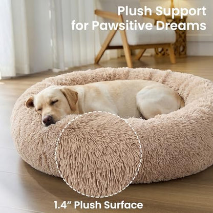 JOLLYVOGUE Calming Dog Beds Extra Large Sized Dog, 45in Donut Washable Large Pet Bed, Anti-Slip & Anti-Anxiety Fluffy Faux Fur Round Dogs Bed, Fits up to 125 lbs Pets (Camel) - Image 4