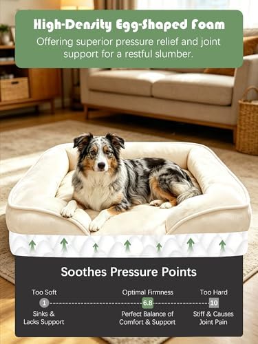 Spotted Play Orthopedic Dog Bed with Sides - Sofa Beds for Large Dogs, Supportive Foam Pet Couch Bed with Washable Removable Cover, Waterproof Lining and Non-Slip Bottom, Ivory - L - Image 4