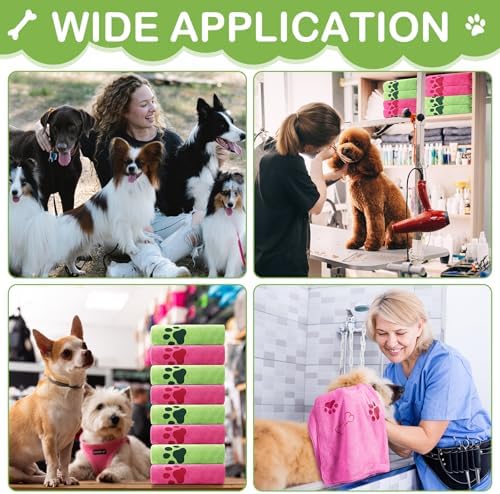 8 Pcs Dog Towel for Drying, 40 x 24 Inch, Dog Paw and Bone, Pink,Green - Image 5