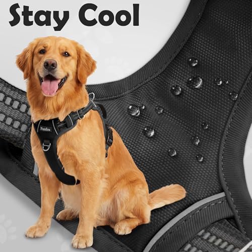 Funfox Dog Harness for X-Large Dog No Pull, Adjustable Pet Vest Harness, Vertical Handle Easy Control with 2 Leash Clips, Soft Material, Reflective Safe Night Walking for X-Large Size, Black, XL - Image 5