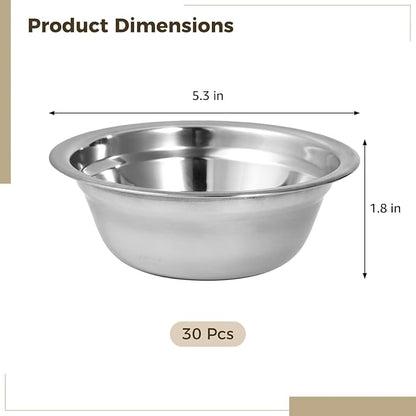 30PCS Stainless Steel Dog Bowls, Bulk Metal Pet Feeding Bowls, Dog Food and Water Container, 5.3 x 1.8 in Pet Dry & Wet Food Bowl for Small Dogs and Cats, Dishwasher Safe
